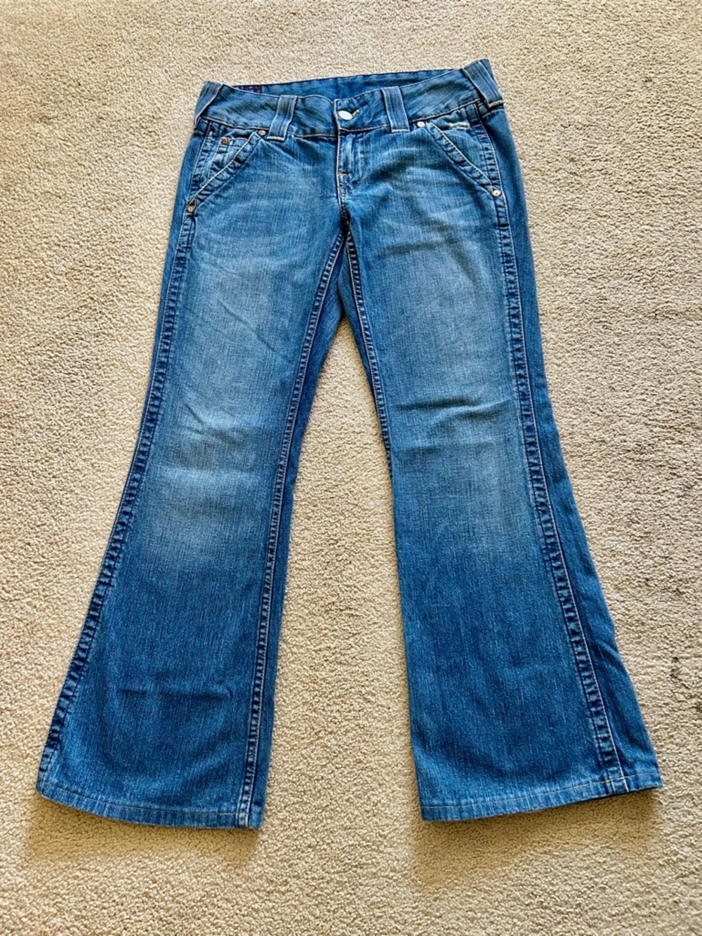 True Religion Distressed Blue Flare Jeans